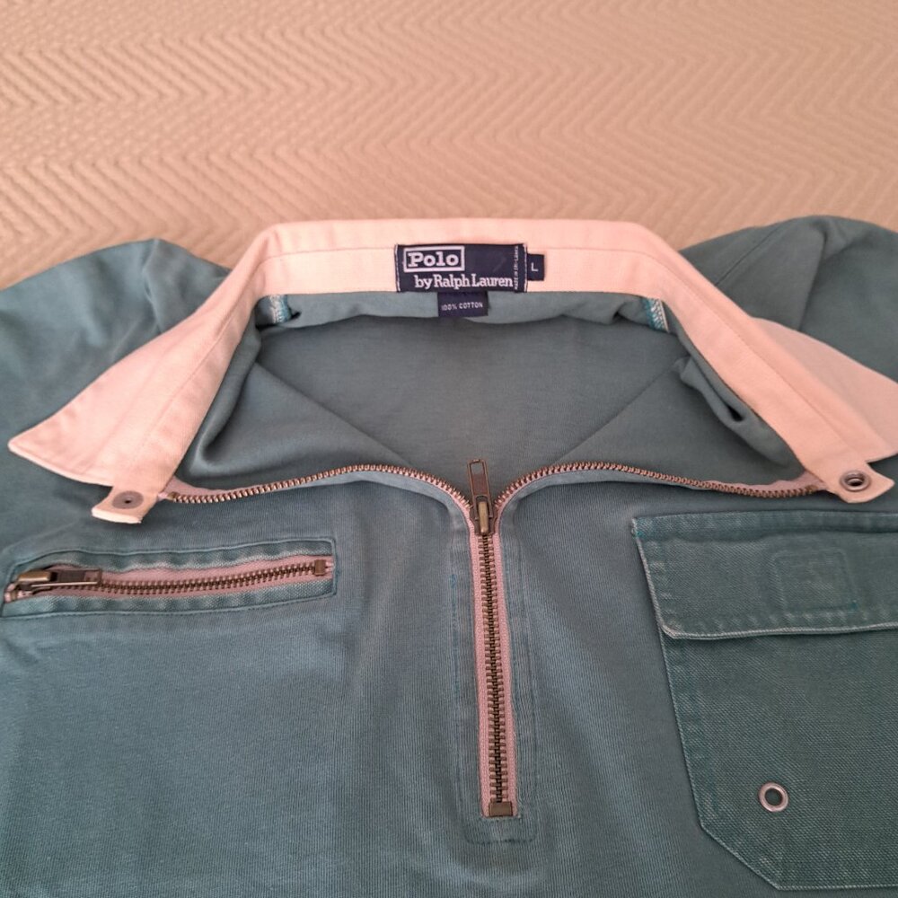 Vintage Polo by Ralph Lauren Fancy Polo 1/4 Zip Cotton Green Pocket Shirt Size L